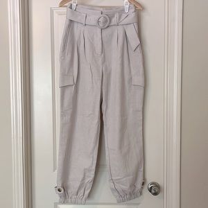 Express Light Gray Cargo Ankle Jumpsuit Pants with Belt